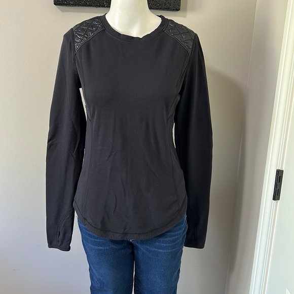 LULULEMON Run Ice Queen Long Sleeve Shirt Black Quilted Sz S - Picture 3 of 14